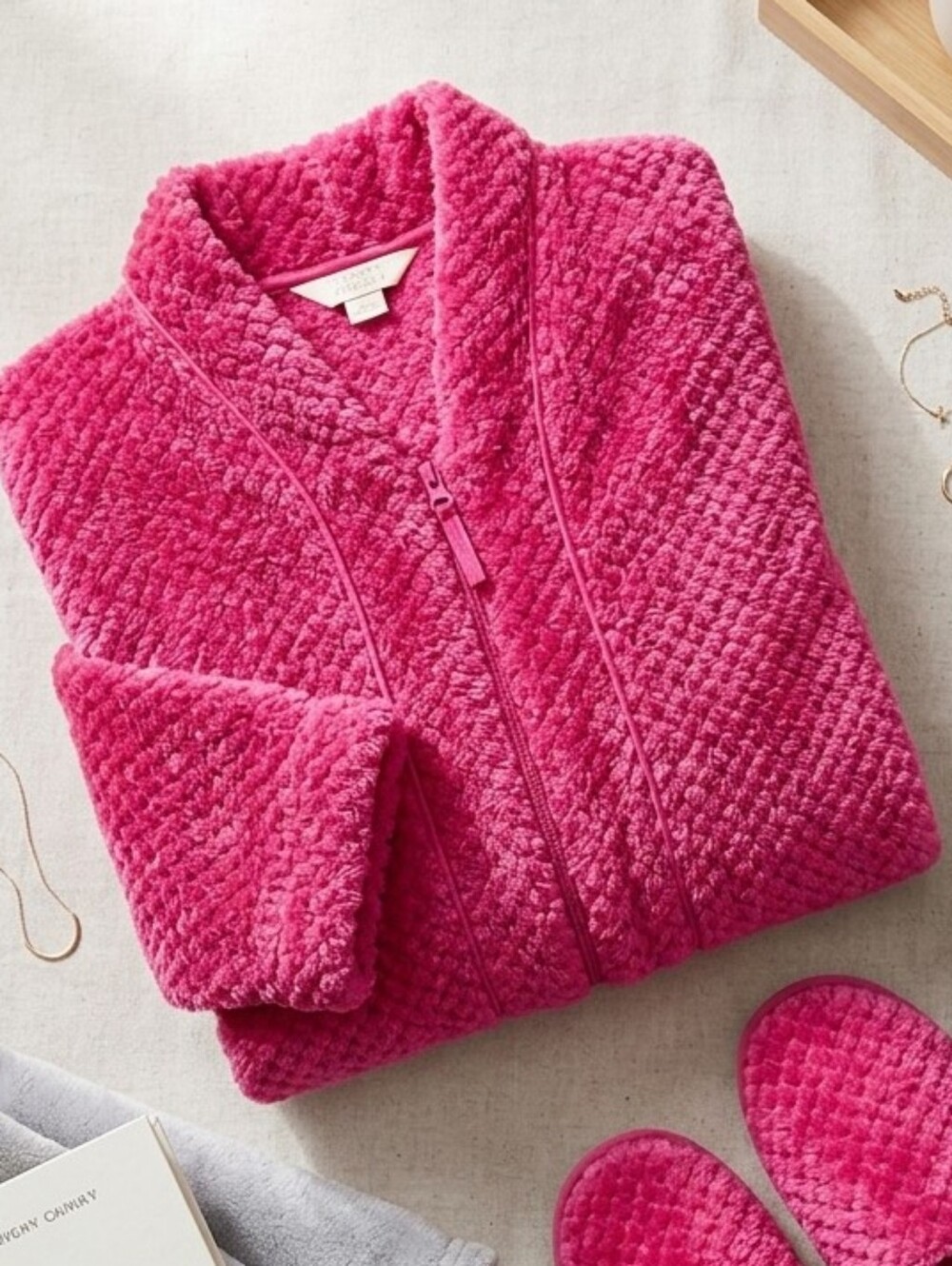 Plush Zip Robe in Bright Pink